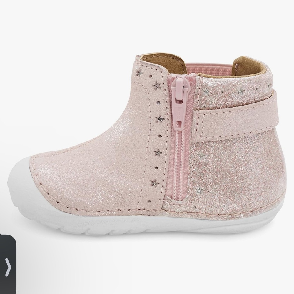 Stride rite baby girls SM AGNES first walker pink leather boot sparkle shoes